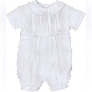 Petit Ami White Cotton Blend Pique Christening Baptism